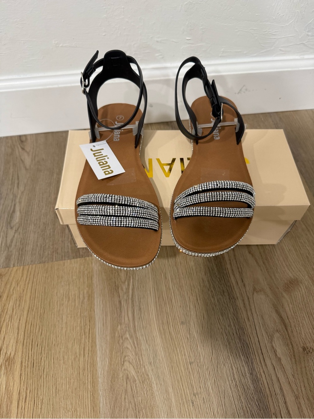 Black and Brown Rhinestone Strap Women’s Sandals
